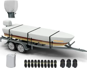 Heavy Duty Jon Boat Cover 14-16 ft - 100% Waterproof, UV-Resistant, Trailerable with Motor Cover & Storage Bag