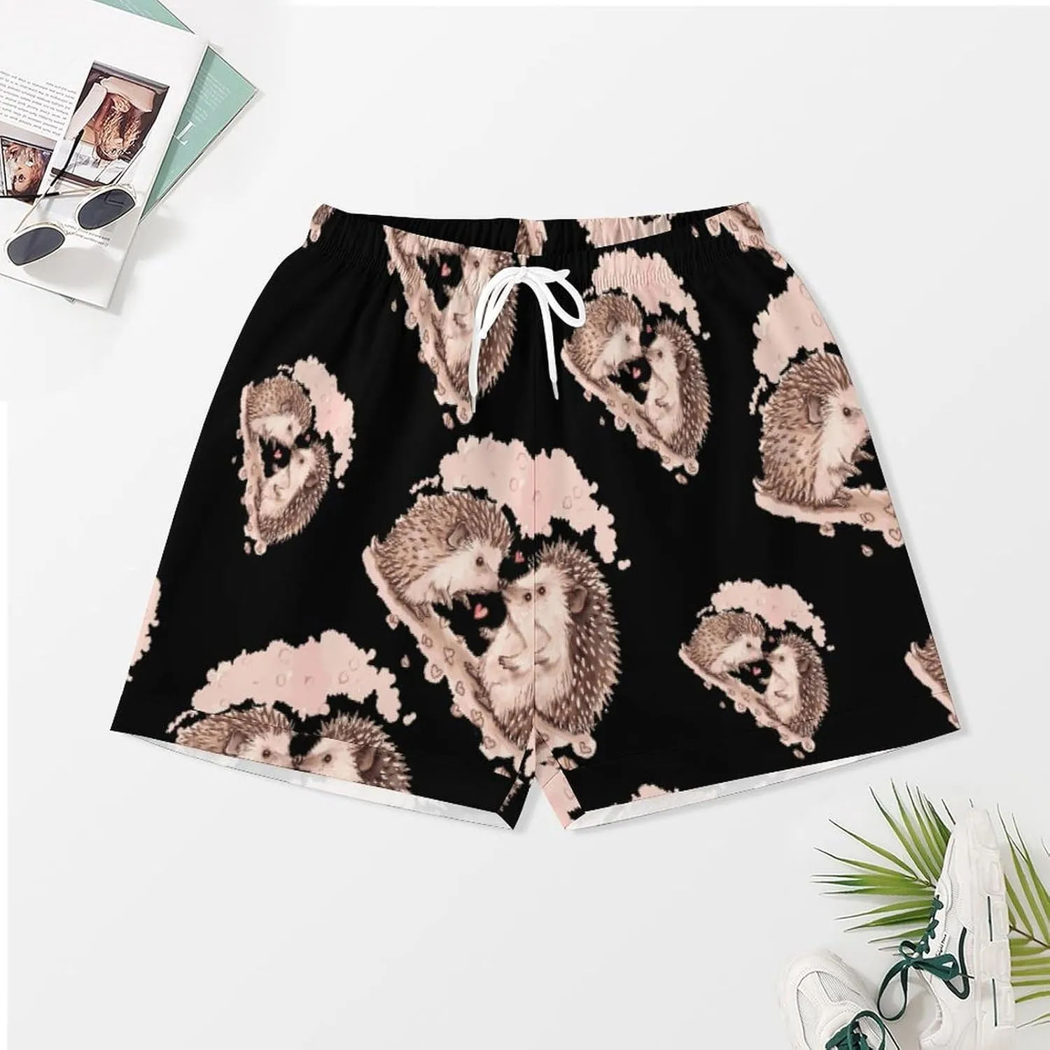 Hedgehog Love Women's Satin Pajama Set Short Sleeve Button Down Sleepwear Loungewear Pj Set