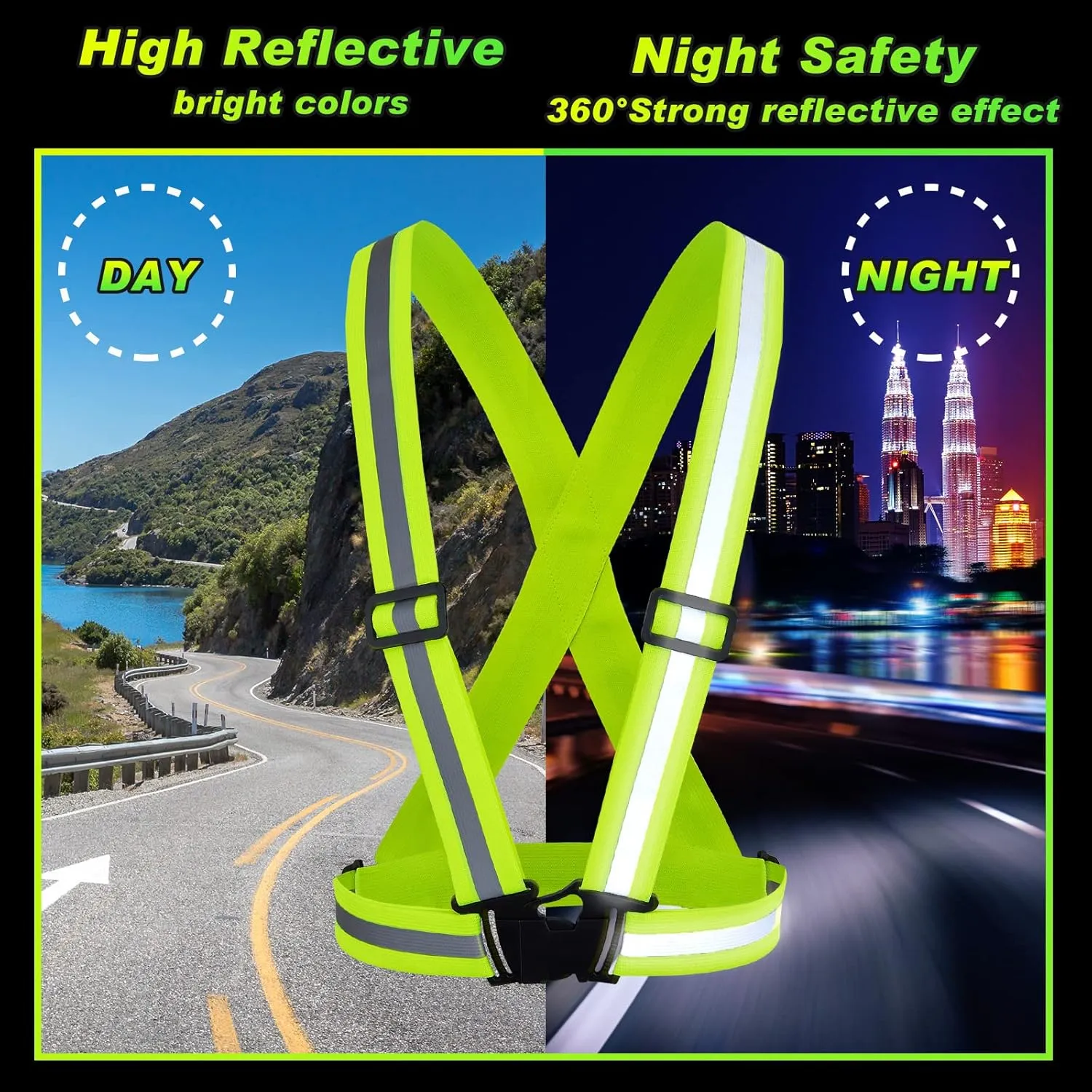 Hercicy 30 Pcs Reflective Vest High Visibility Safety Vests, Adjustable Bright Neon Lightweight Strap Gear (Yellow)