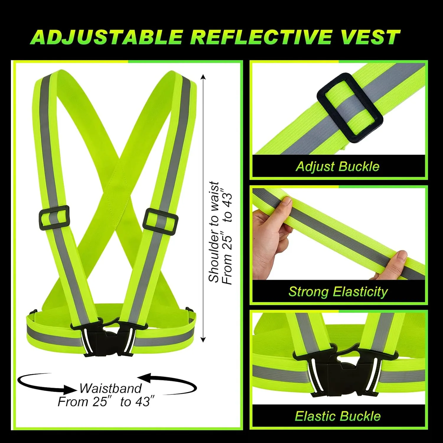 Hercicy 30 Pcs Reflective Vest High Visibility Safety Vests, Adjustable Bright Neon Lightweight Strap Gear (Yellow)