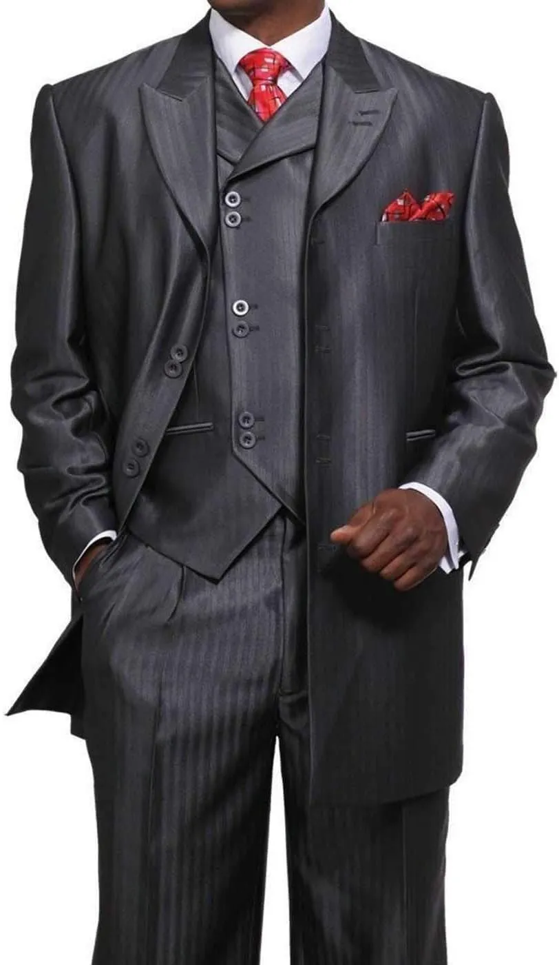 Herring Bone Stripe High Fashion Suit with Vest & Pants 5264