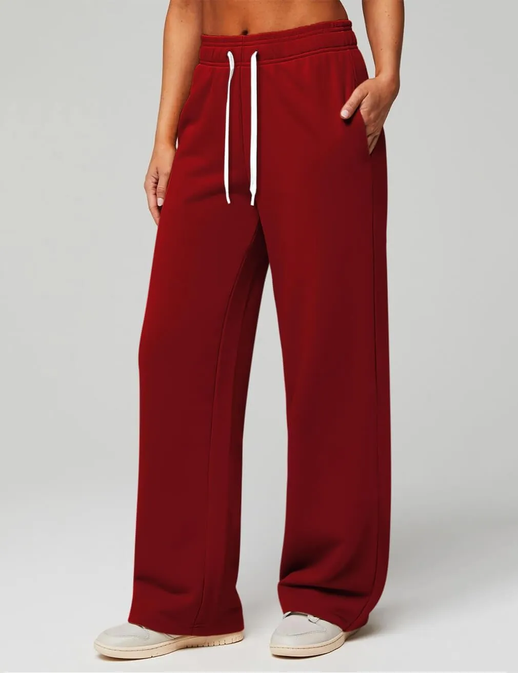 HeSaYep Women's Wide Leg Sweatpants Elastic High Waist Loose Sweat Pants Straight Leg Drawstring Trousers with Pockets