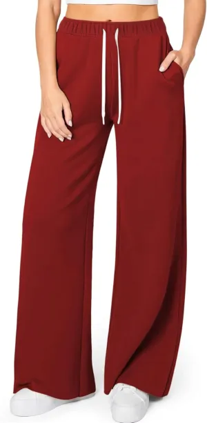 HeSaYep Women's Wide Leg Sweatpants Elastic High Waist Loose Sweat Pants Straight Leg Drawstring Trousers with Pockets