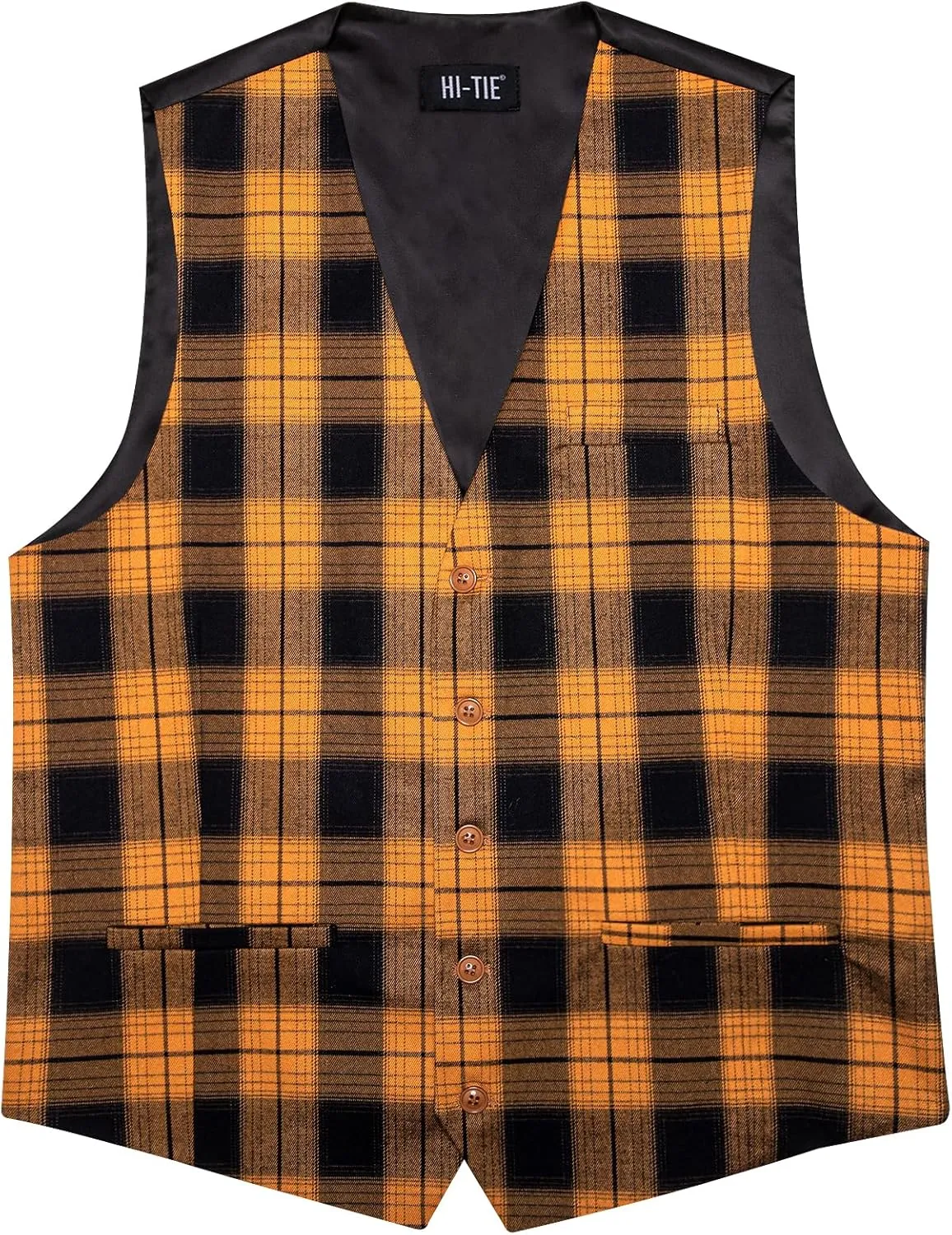 Hi-Tie Mens Plaid Solid V-Neck Suit Vest Slim Fit Waistcoat 3 Pockets Formal Casual Tuxedo for Wedding or Business