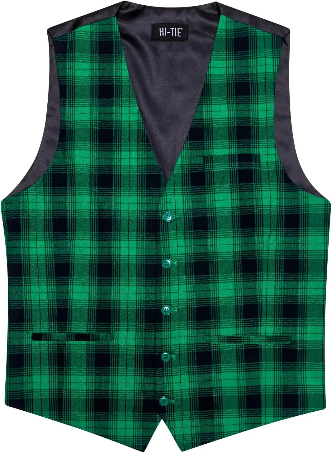 Hi-Tie Mens Plaid Solid V-Neck Suit Vest Slim Fit Waistcoat 3 Pockets Formal Casual Tuxedo for Wedding or Business