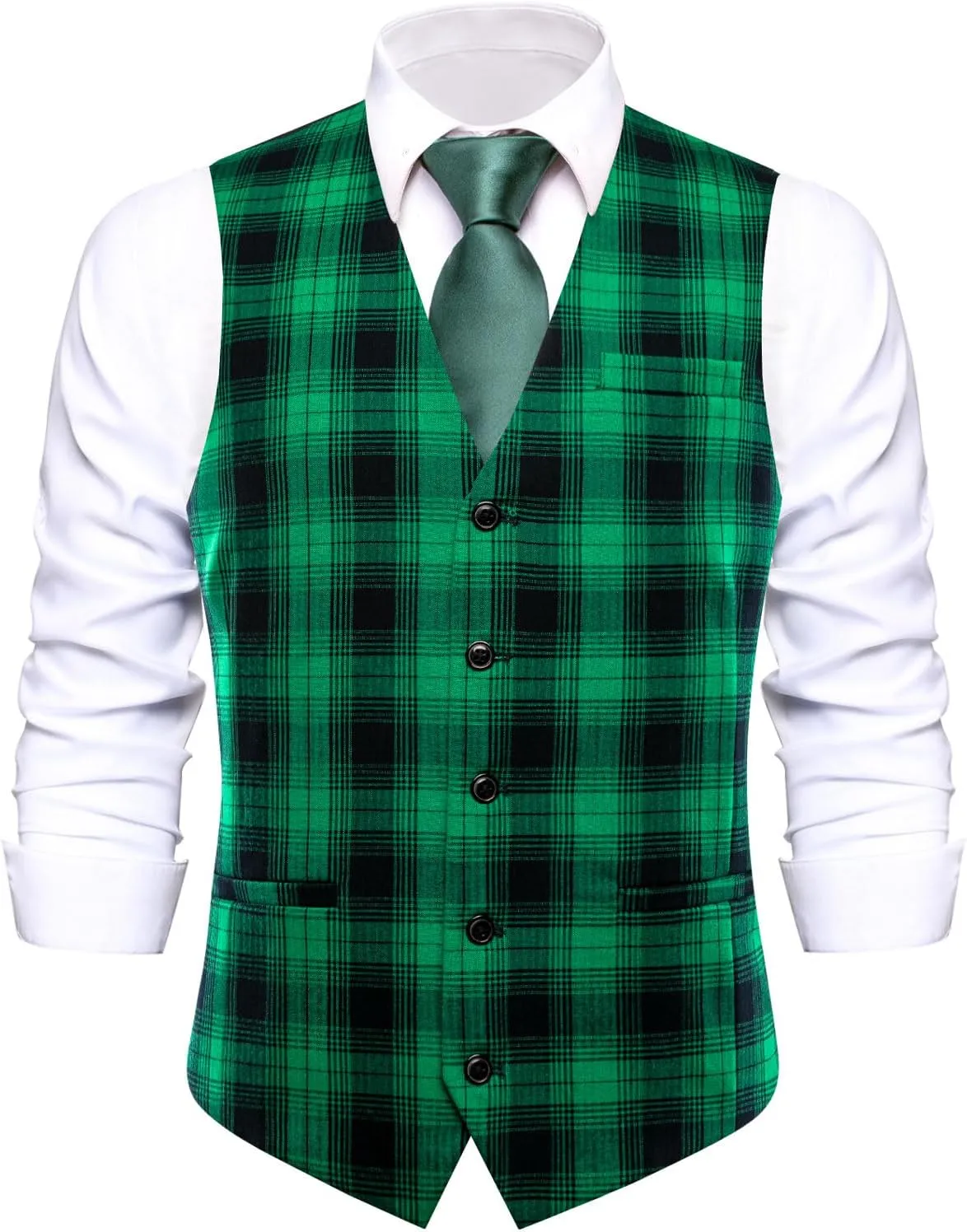 Hi-Tie Mens Plaid Solid V-Neck Suit Vest Slim Fit Waistcoat 3 Pockets Formal Casual Tuxedo for Wedding or Business