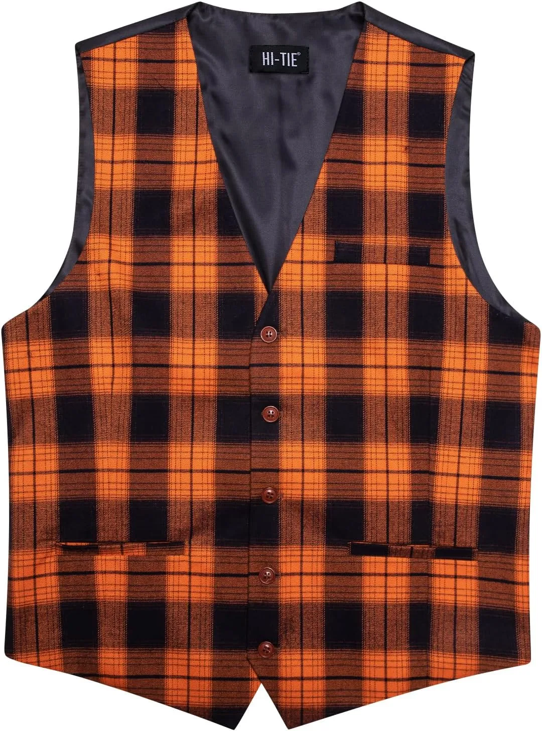 Hi-Tie Mens Plaid Solid V-Neck Suit Vest Slim Fit Waistcoat 3 Pockets Formal Casual Tuxedo for Wedding or Business