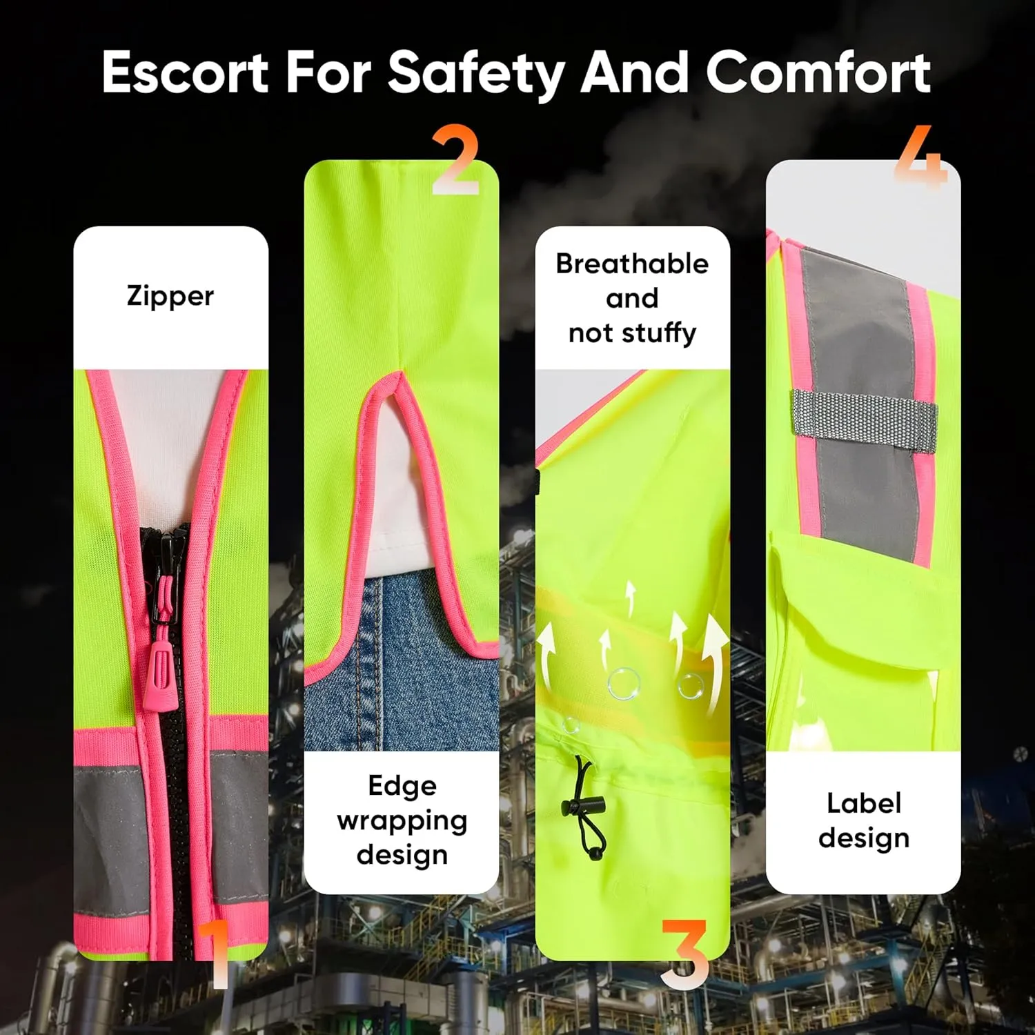 Hi Vis Safety Vest for Women,Working Drawstring Waist Construction Vest with Pockets and Zipper,Womens Safety Vest,ANSI Type R Class2