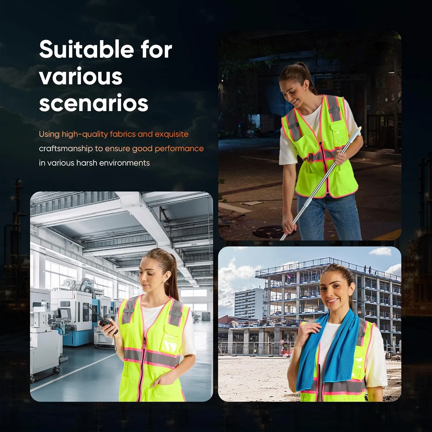 Hi Vis Safety Vest for Women,Working Drawstring Waist Construction Vest with Pockets and Zipper,Womens Safety Vest,ANSI Type R Class2