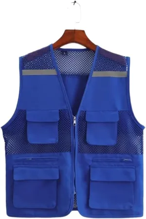 Hi Vis Vests, High Visibility Safety Vest Multi Pockets Reflective Mesh Breathable Workwear Reflective Safety Vest(Blue,XX Large)
