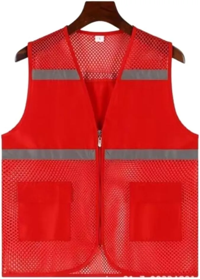 Hi Vis Vests, Reflective Mesh Security High Visibility with Pockets Zipper Safety Vest Reflective Safety Vest(Rosso,XX Large)