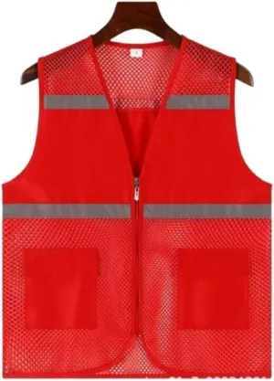 Hi Vis Vests, Reflective Mesh Security High Visibility with Pockets Zipper Safety Vest Reflective Safety Vest(Rosso,XX Large)