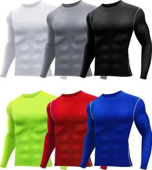 Hicarer 6 Pack Men's Athletic Compression Shirts Long Sleeve Workout Running Undershirt Thermal Sport Base Layer Top