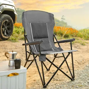 High Back Camping Chair Support 250LBS, Portable Collapsible Chair with Cup Holder, Gray