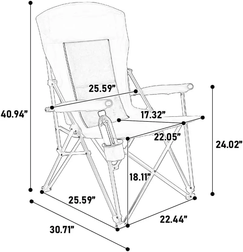 High Back Camping Chair Support 250LBS, Portable Collapsible Chair with Cup Holder, Gray