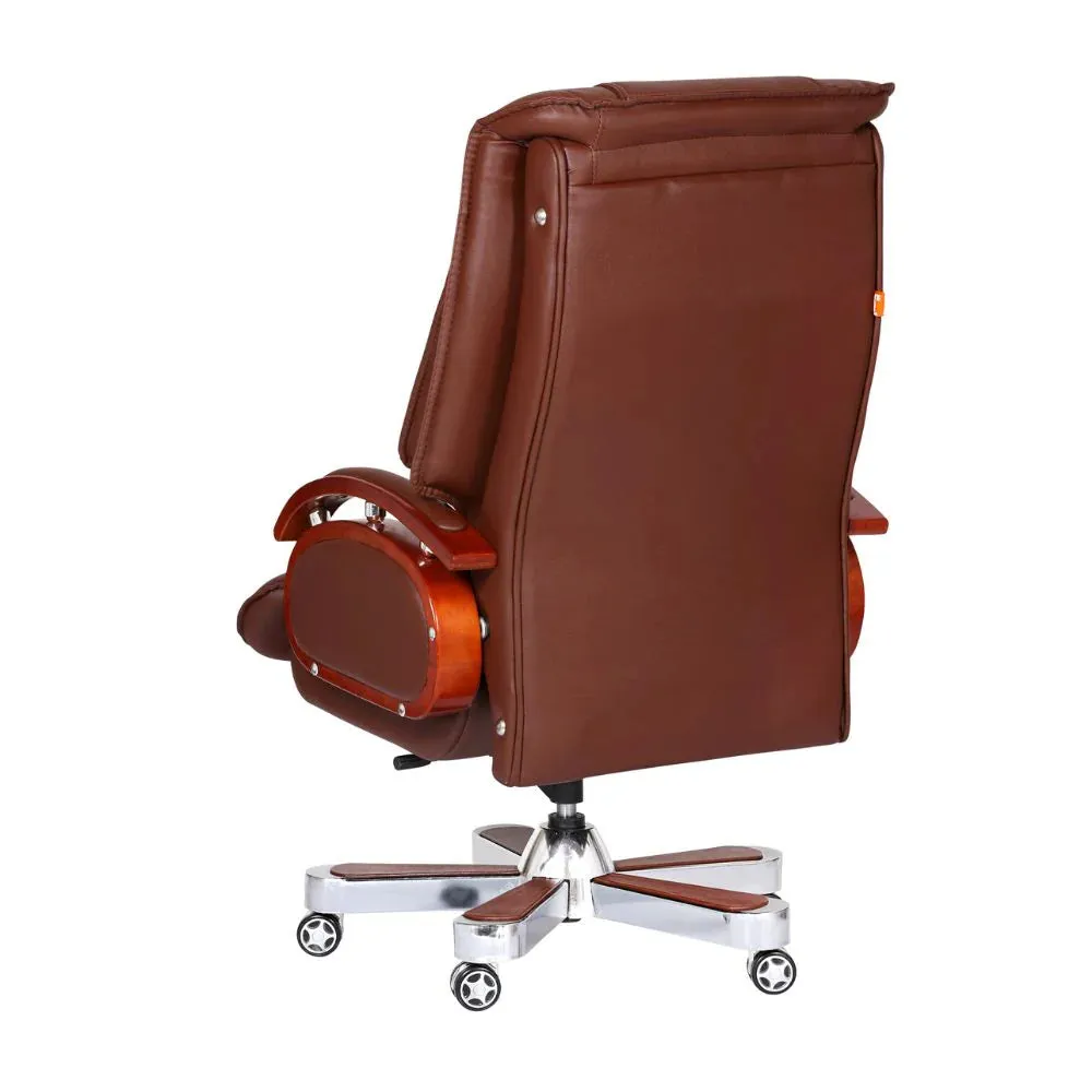 High Back Director Chair for office Made in Plyboard with Leatherette and Soft Padded & Fixed Armrest & Revolving and swivel Base, Recliner Chair