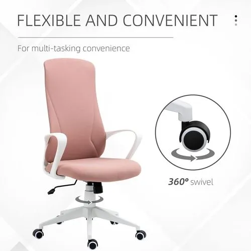 High-Back Office Chair – Blush Pink with Lumbar Support & Adjustable Height