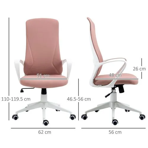 High-Back Office Chair – Blush Pink with Lumbar Support & Adjustable Height