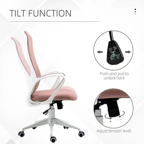 High-Back Office Chair – Blush Pink with Lumbar Support & Adjustable Height