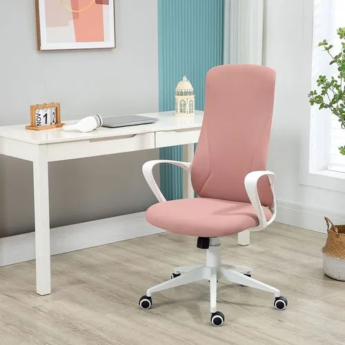 High-Back Office Chair – Blush Pink with Lumbar Support & Adjustable Height
