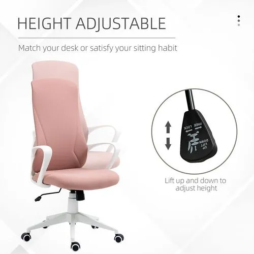 High-Back Office Chair – Blush Pink with Lumbar Support & Adjustable Height