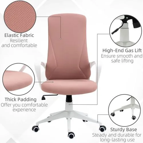 High-Back Office Chair – Blush Pink with Lumbar Support & Adjustable Height