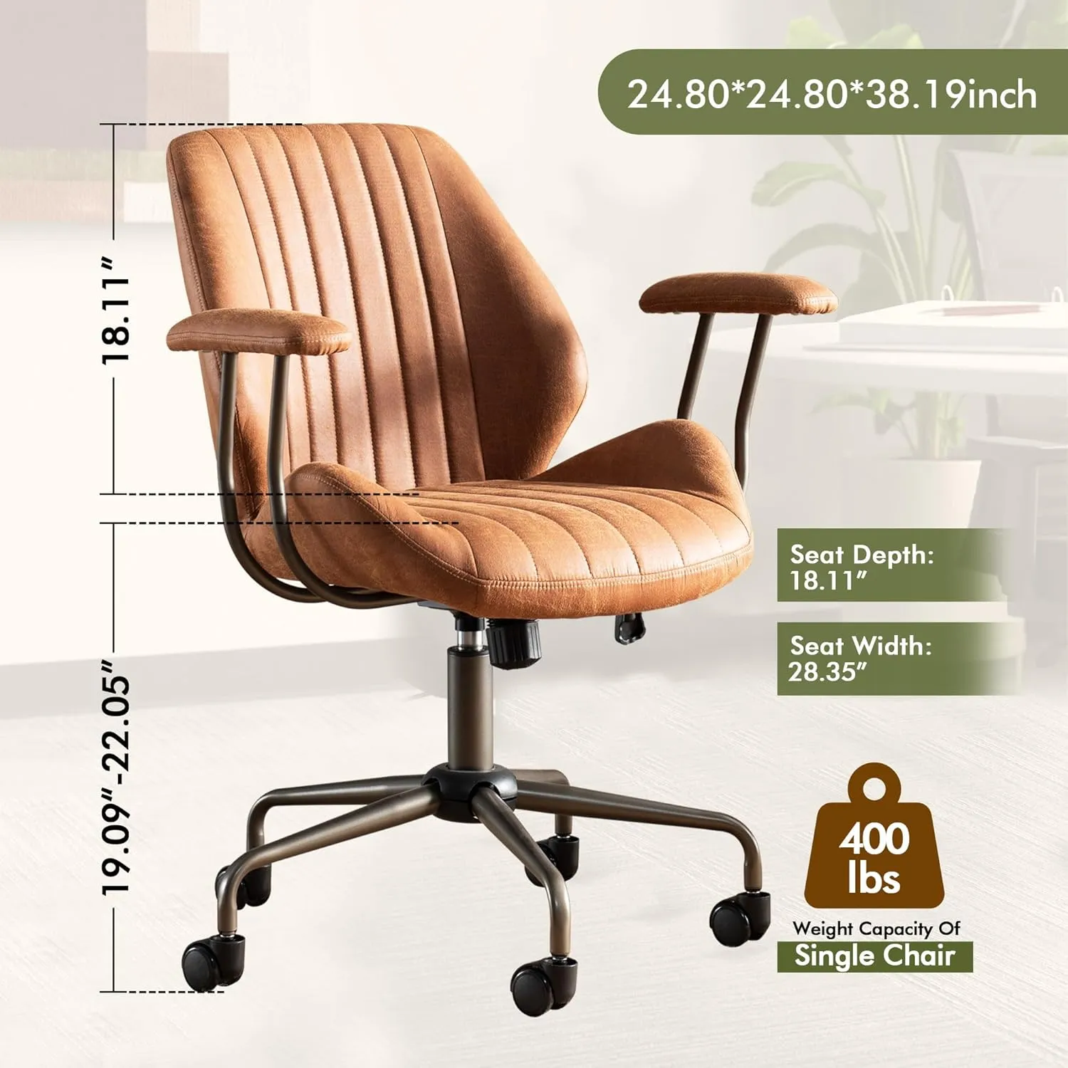 High Back Office Chair,Modern Swivel Office Chair,Brown Suede Fabric Gaming Chair,Height Adjustable Home Office Desk Chair with Lumbar Support