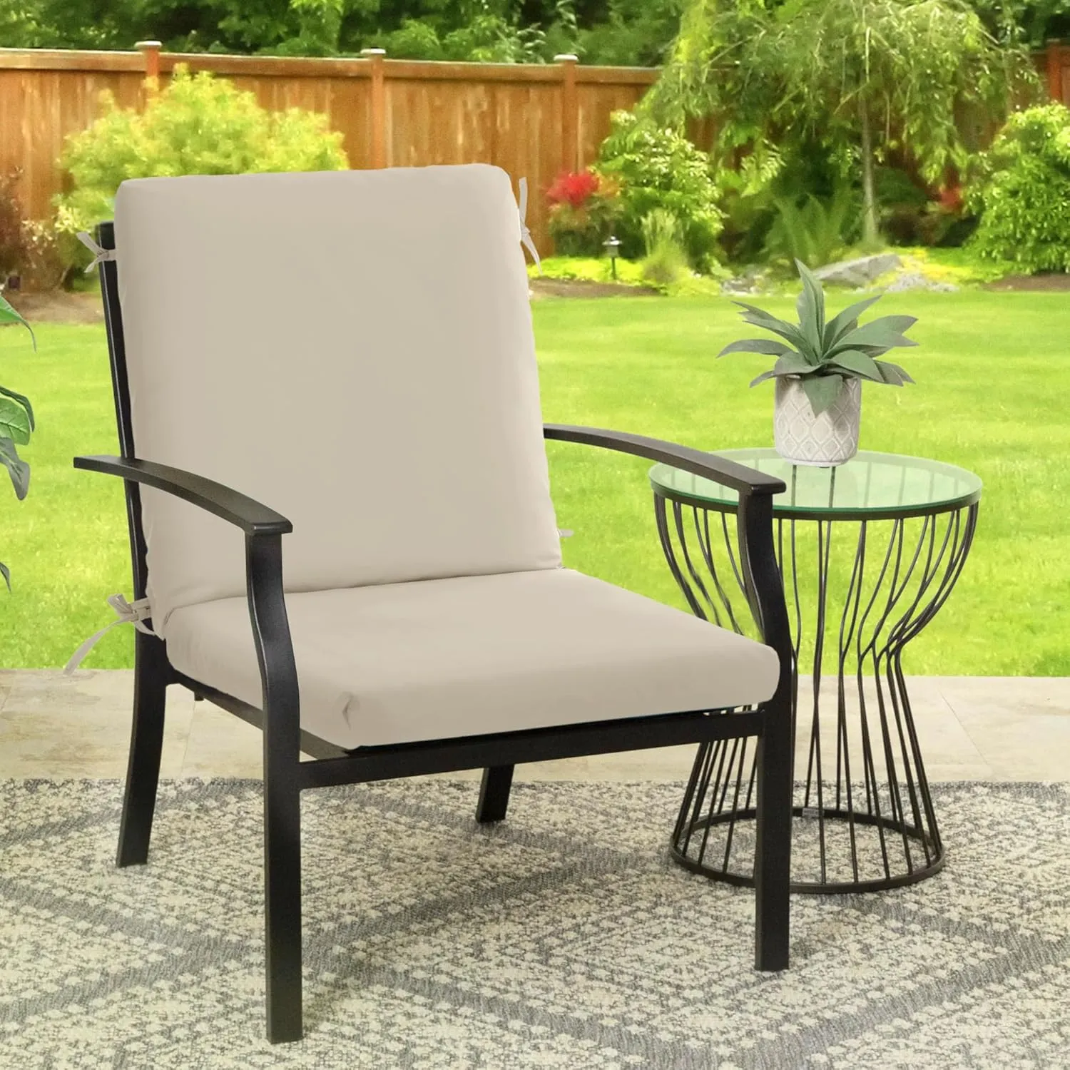 High Back Outdoor Chair Cushions 44''x20'' - Patio Dining Chair Cushions with Waterproof, Fade-Resistant, Removable & Machine-Washable Covers, Cream