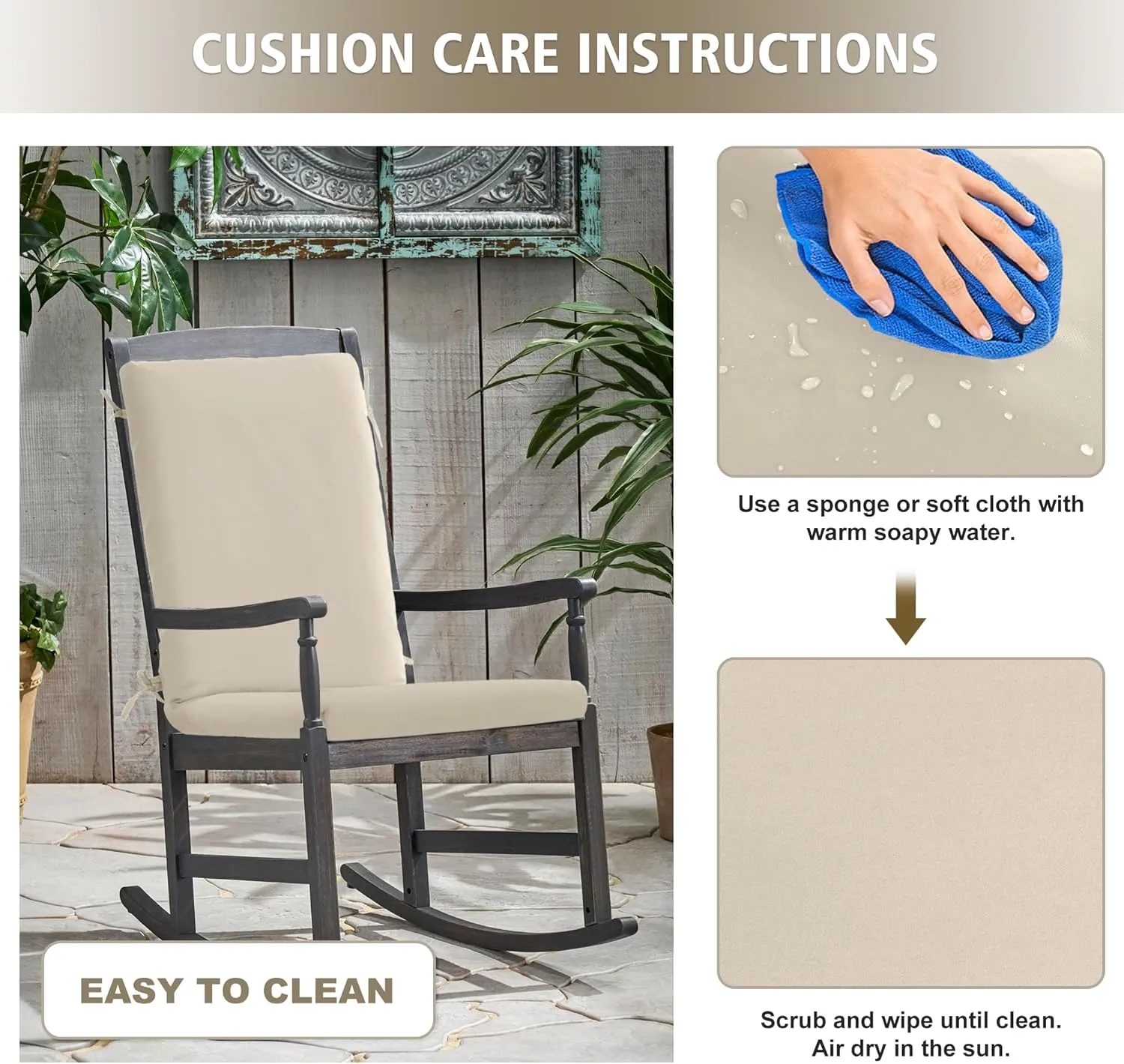 High Back Outdoor Chair Cushions 44''x20'' - Patio Dining Chair Cushions with Waterproof, Fade-Resistant, Removable & Machine-Washable Covers, Cream