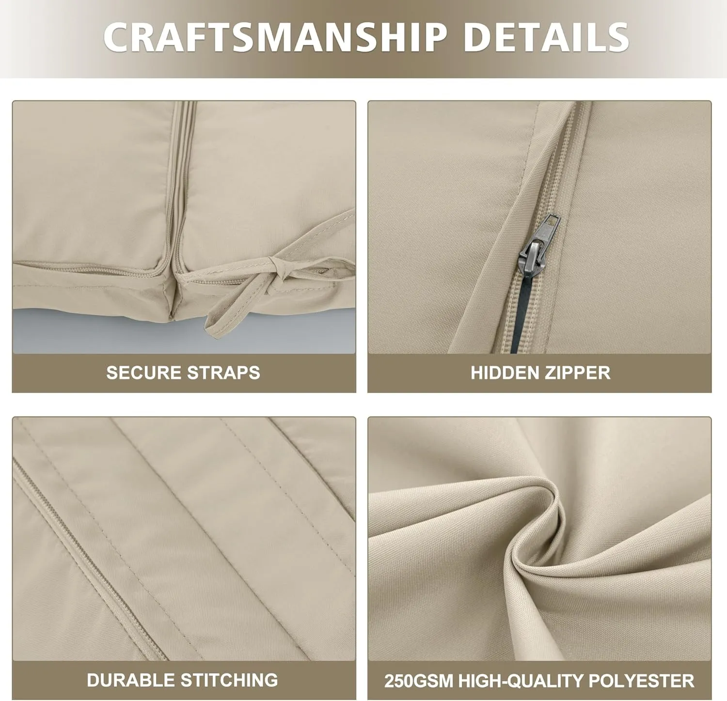 High Back Outdoor Chair Cushions 44''x20'' - Patio Dining Chair Cushions with Waterproof, Fade-Resistant, Removable & Machine-Washable Covers, Cream