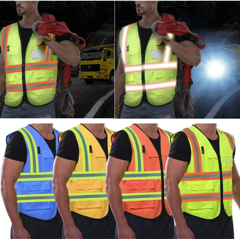 High Visibility Reflective Safety Vest Customize Logo With 5 Pockets Hi Vis Vest Outdoor Protective Workwear