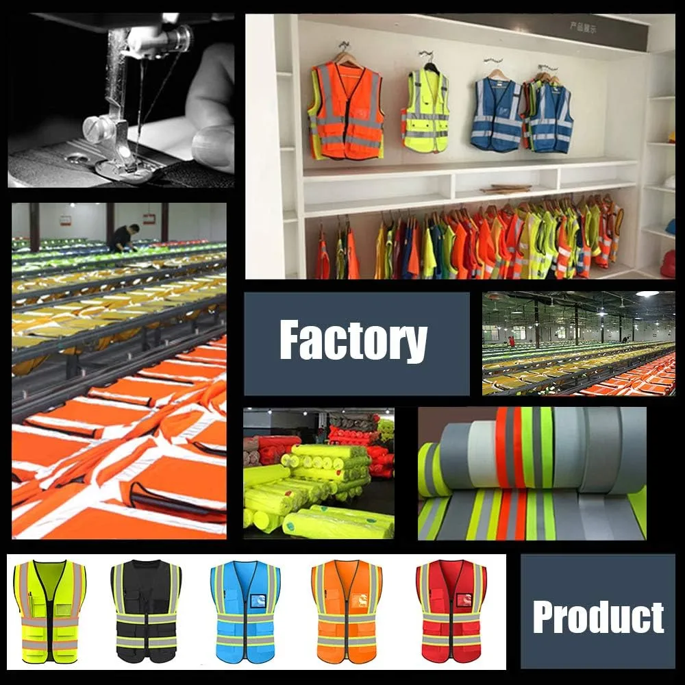 High Visibility Reflective Safety Vest Customize Logo With 5 Pockets Hi Vis Vest Outdoor Protective Workwear