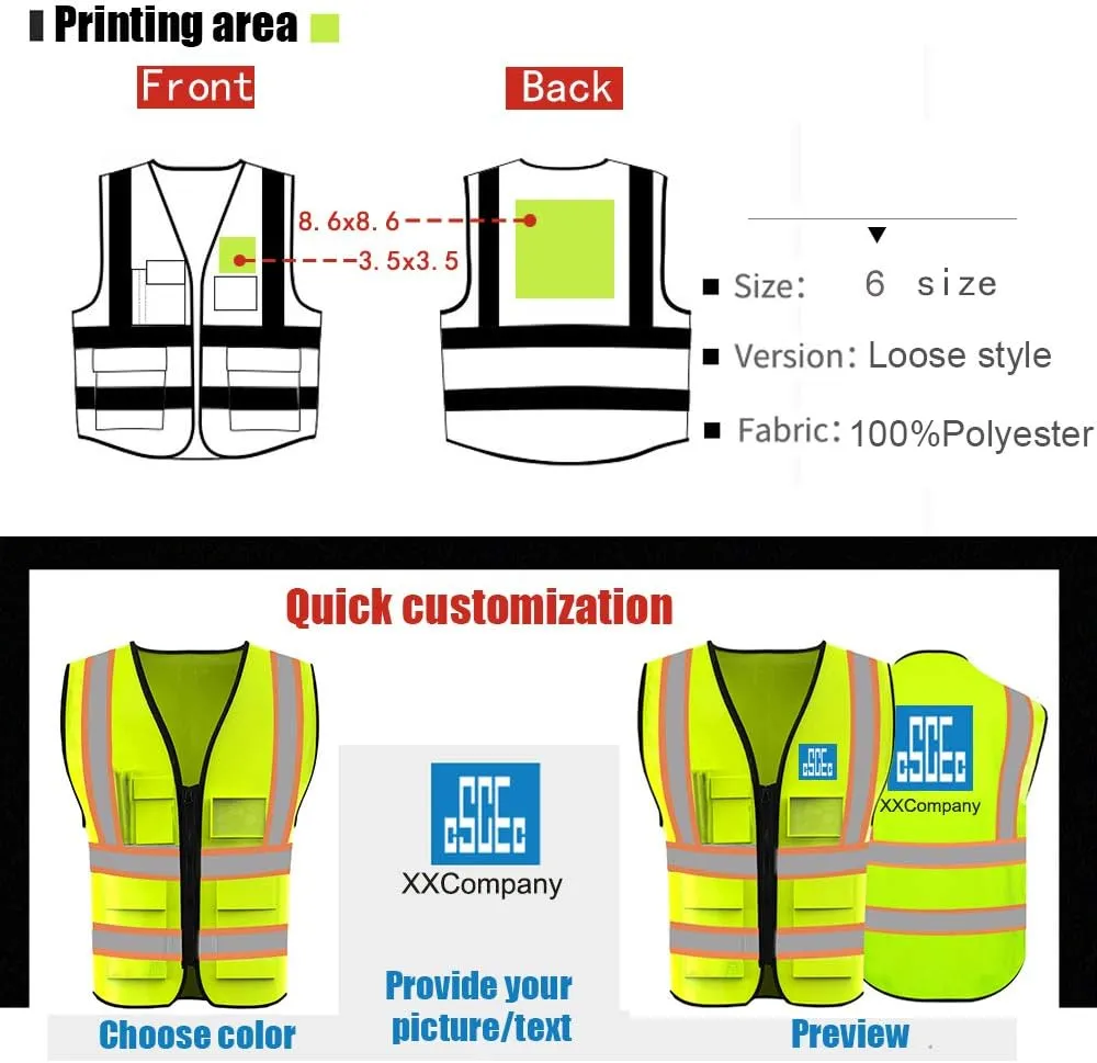 High Visibility Reflective Safety Vest Customize Logo With 5 Pockets Hi Vis Vest Outdoor Protective Workwear