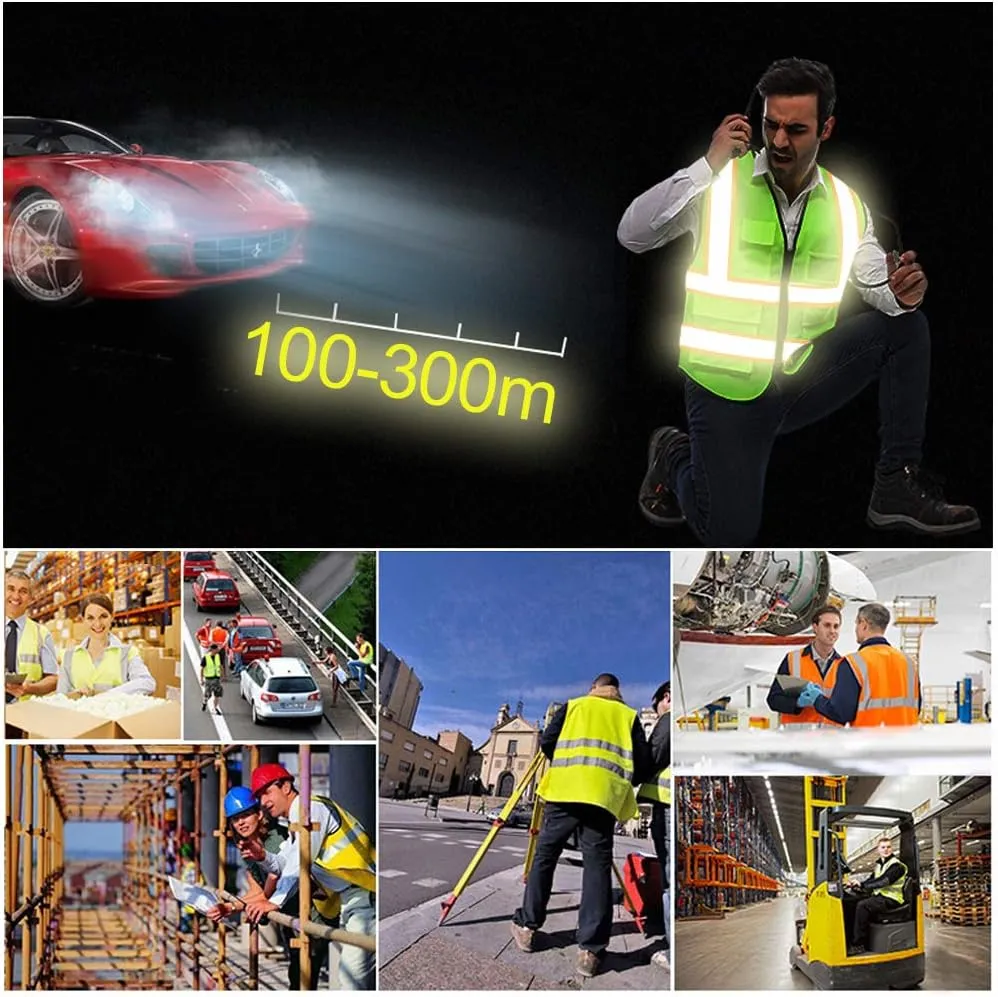 High Visibility Reflective Safety Vest Customize Logo With 5 Pockets Hi Vis Vest Outdoor Protective Workwear