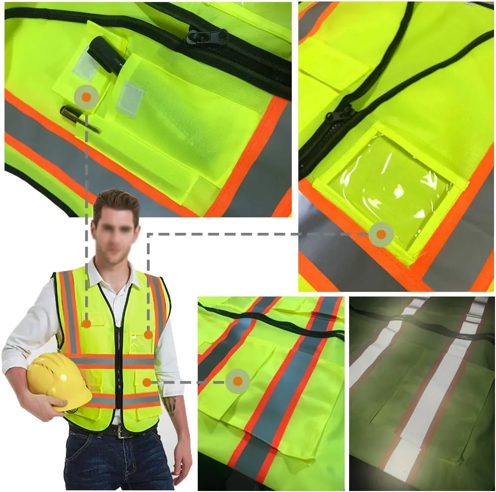 High Visibility Reflective Safety Vest Customize Logo With 5 Pockets Hi Vis Vest Outdoor Protective Workwear
