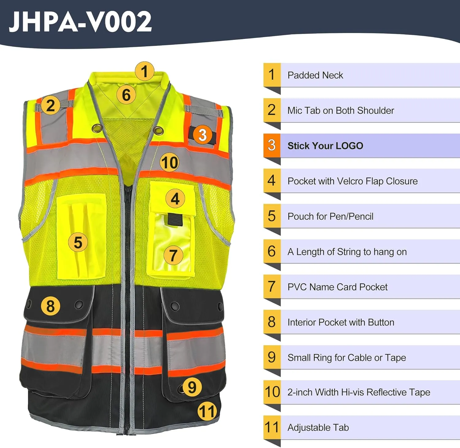 High Visibility Safety Work Vest for Men, Surveyor Safety Vest with Pockets, ANSI/ISEA 107-2020 Class 2