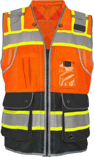 High Visibility Safety Work Vest for Men, Surveyor Safety Vest with Pockets, ANSI/ISEA 107-2020 Class 2