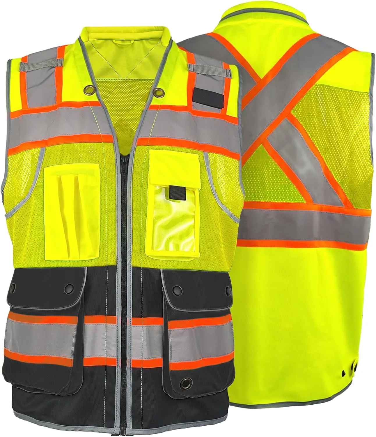High Visibility Safety Work Vest for Men, Surveyor Safety Vest with Pockets, ANSI/ISEA 107-2020 Class 2