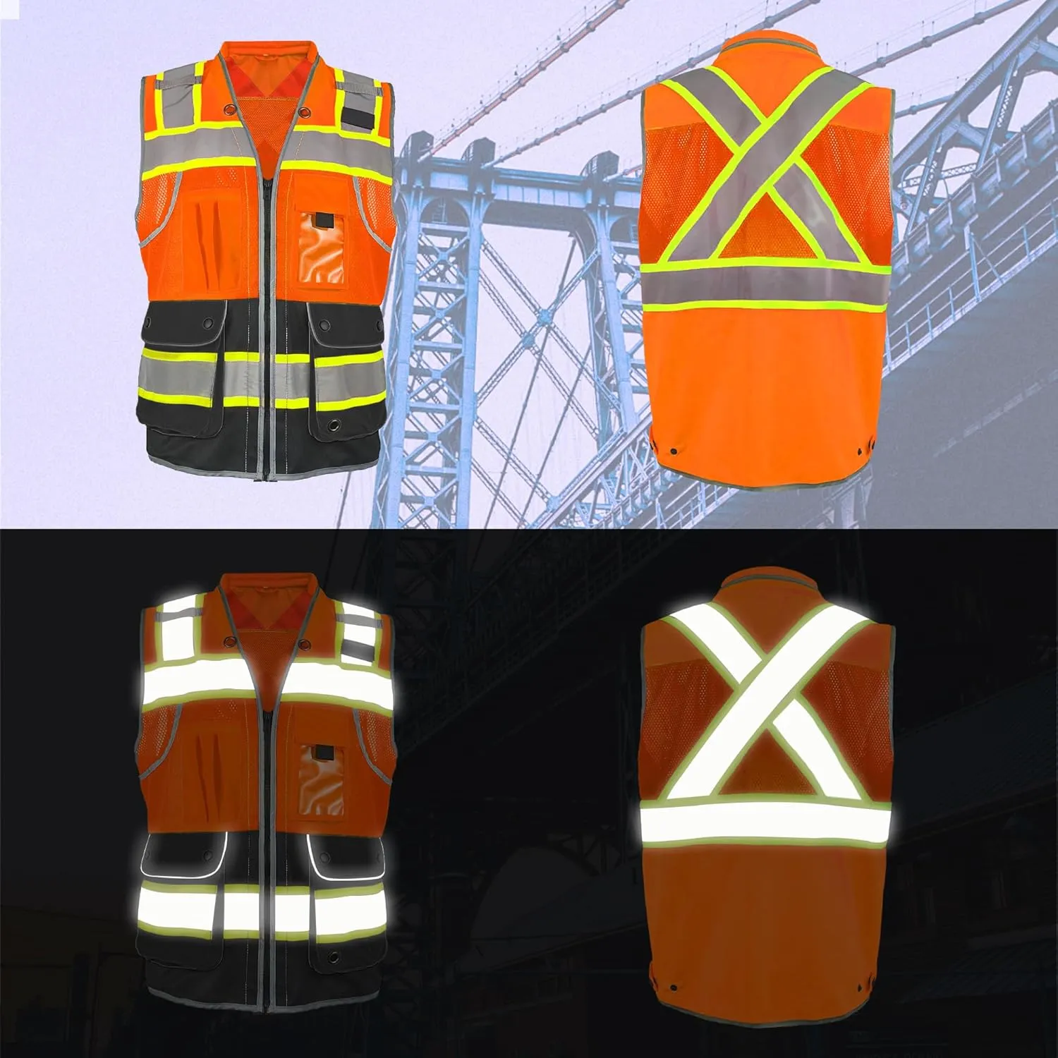 High Visibility Safety Work Vest for Men, Surveyor Safety Vest with Pockets, ANSI/ISEA 107-2020 Class 2