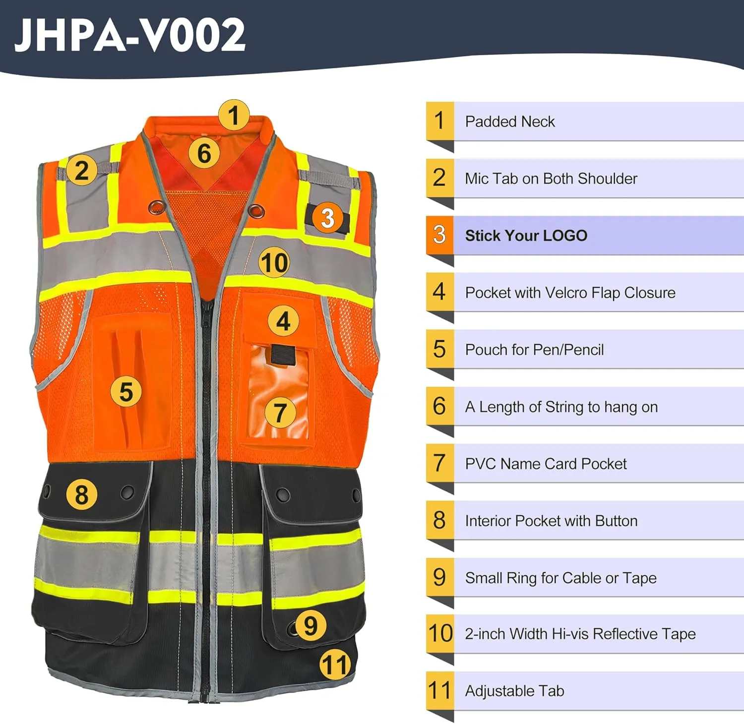 High Visibility Safety Work Vest for Men, Surveyor Safety Vest with Pockets, ANSI/ISEA 107-2020 Class 2