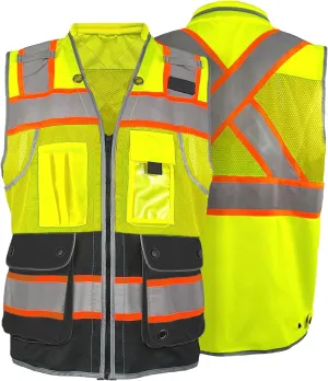 High Visibility Safety Work Vest for Men, Surveyor Safety Vest with Pockets, ANSI/ISEA 107-2020 Class 2