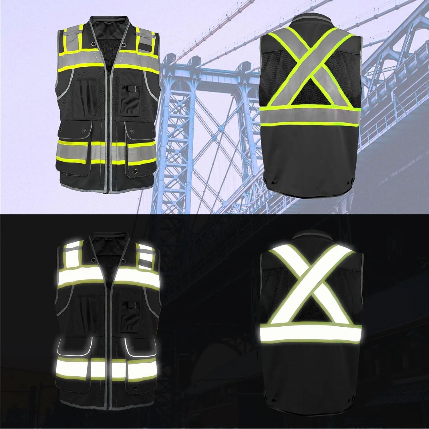 High Visibility Safety Work Vest for Men, Surveyor Safety Vest with Pockets, ANSI/ISEA 107-2020 Class 2