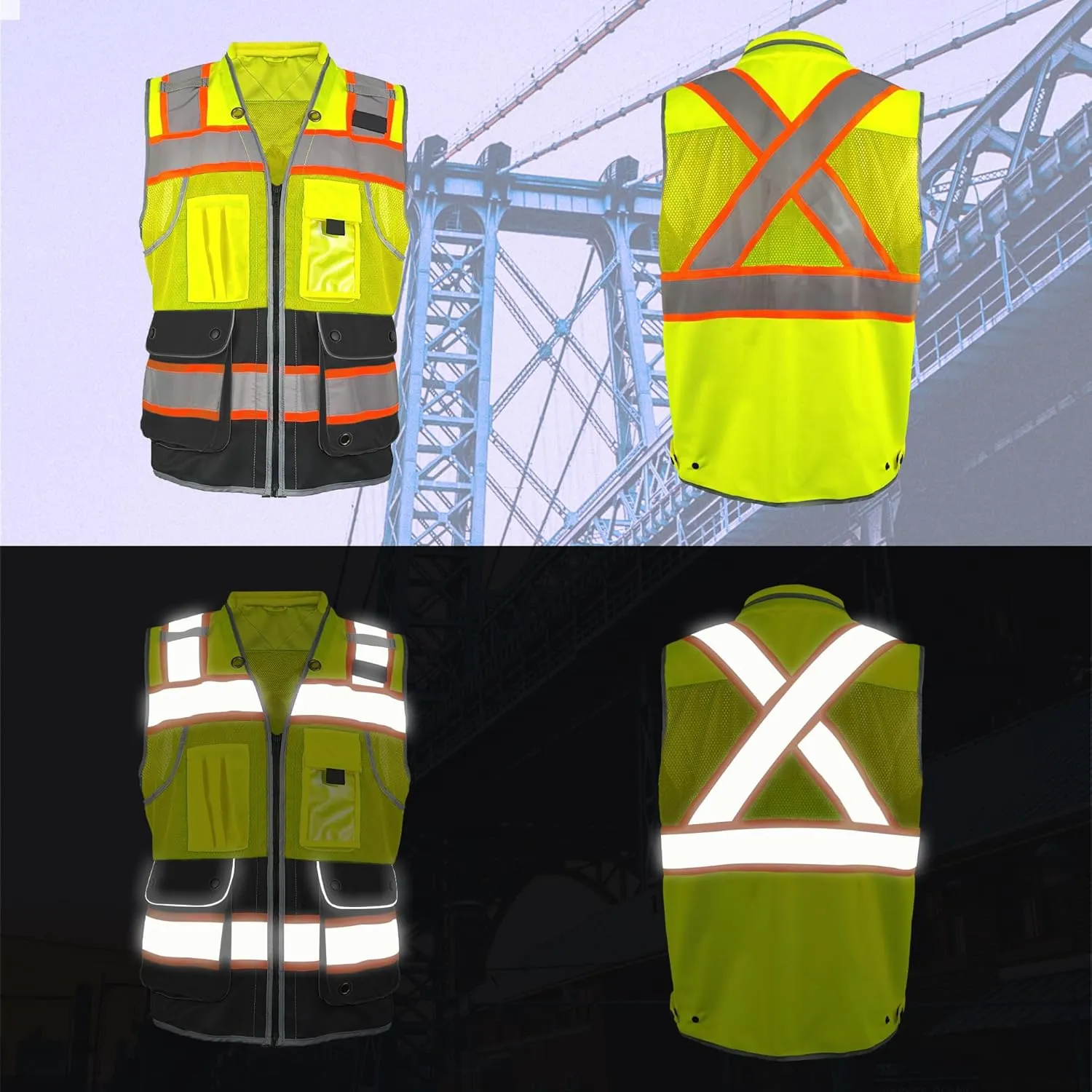 High Visibility Safety Work Vest for Men, Surveyor Safety Vest with Pockets, ANSI/ISEA 107-2020 Class 2