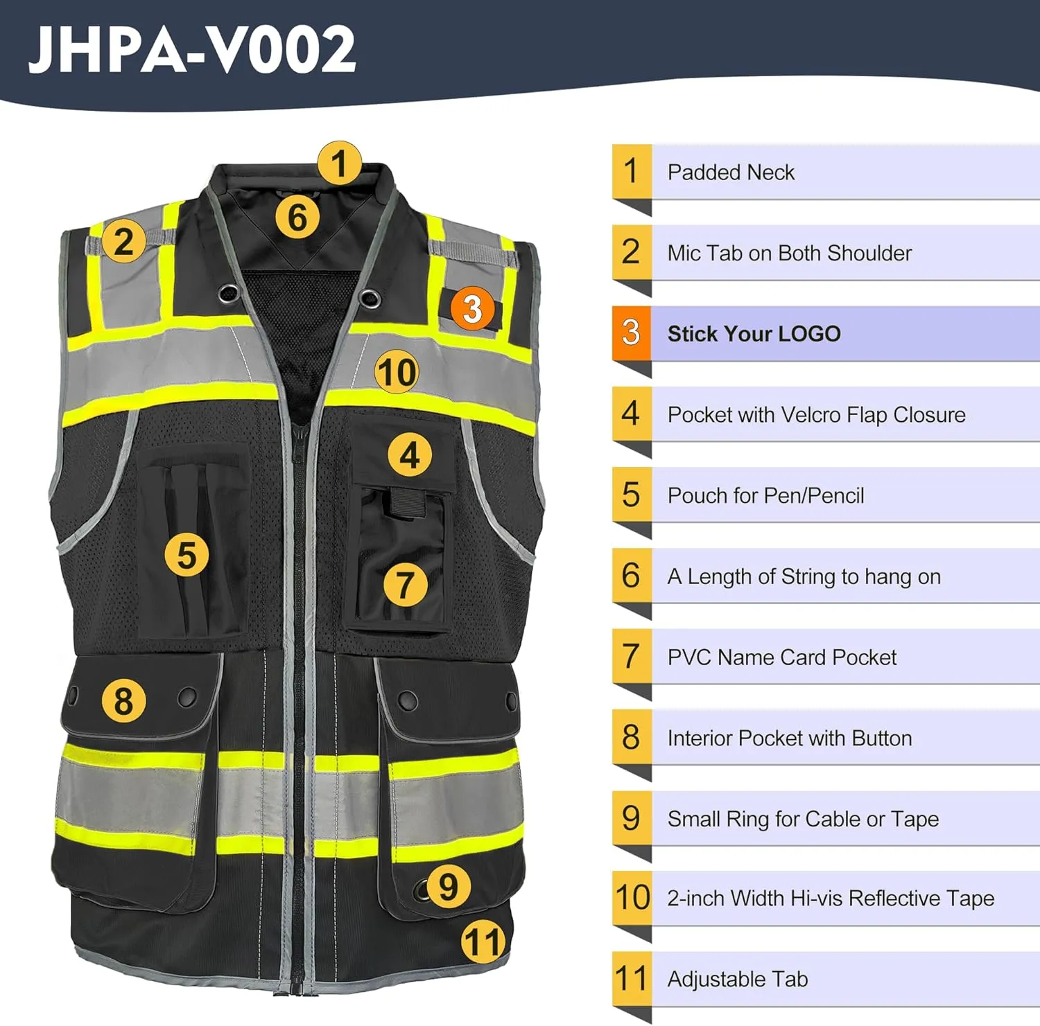 High Visibility Safety Work Vest for Men, Surveyor Safety Vest with Pockets, ANSI/ISEA 107-2020 Class 2
