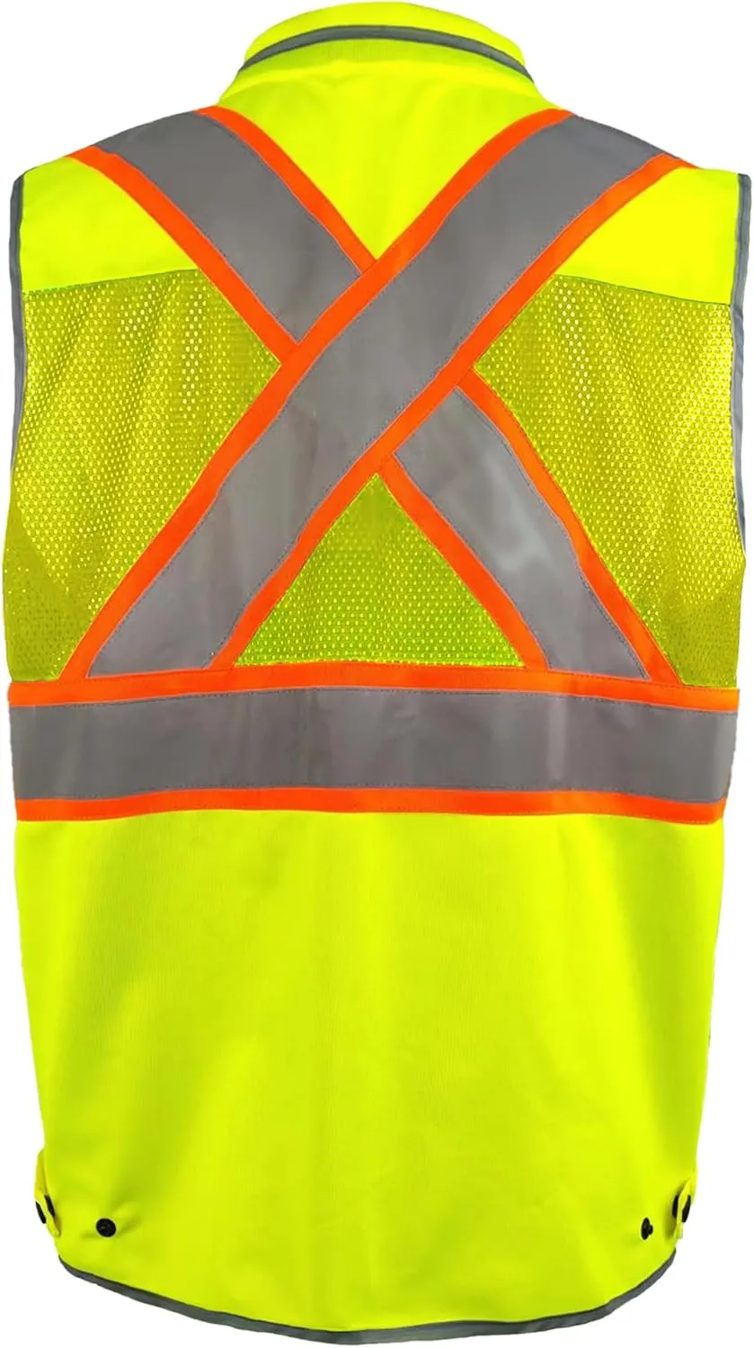 High Visibility Safety Work Vest for Men, Surveyor Safety Vest with Pockets, ANSI/ISEA 107-2020 Class 2