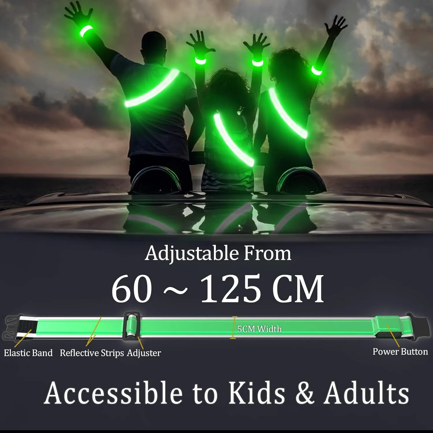 High Visibility USB-C Rechargeable LED Running Lights for Runners, 360° Reflective LED Light Up Running Vest Gear for Walking at Night