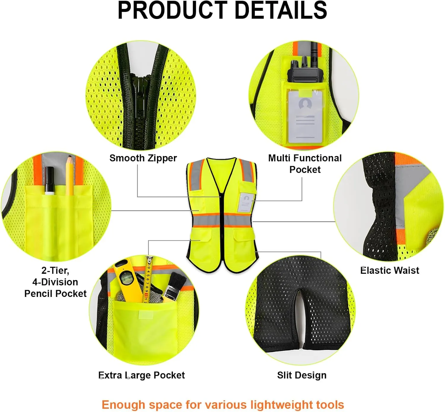 High Visibility Vest for Women Reflective Safety Vest with 9 Pockets, Hi Vis Vest for Surveyors, Construction Work, Workers, Meets ANSI, WBX-Yellow Large