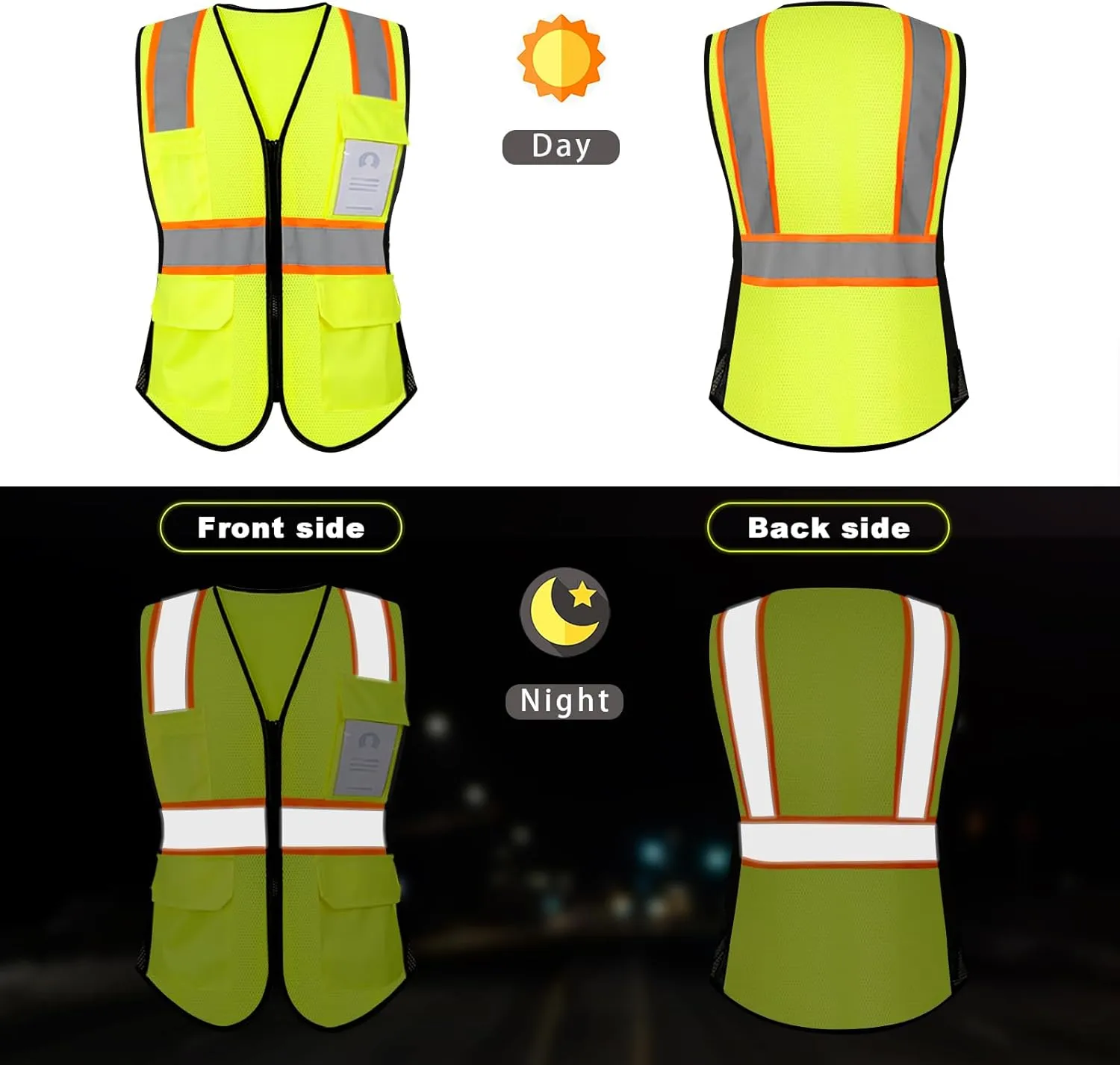 High Visibility Vest for Women Reflective Safety Vest with 9 Pockets, Hi Vis Vest for Surveyors, Construction Work, Workers, Meets ANSI, WBX-Yellow Large