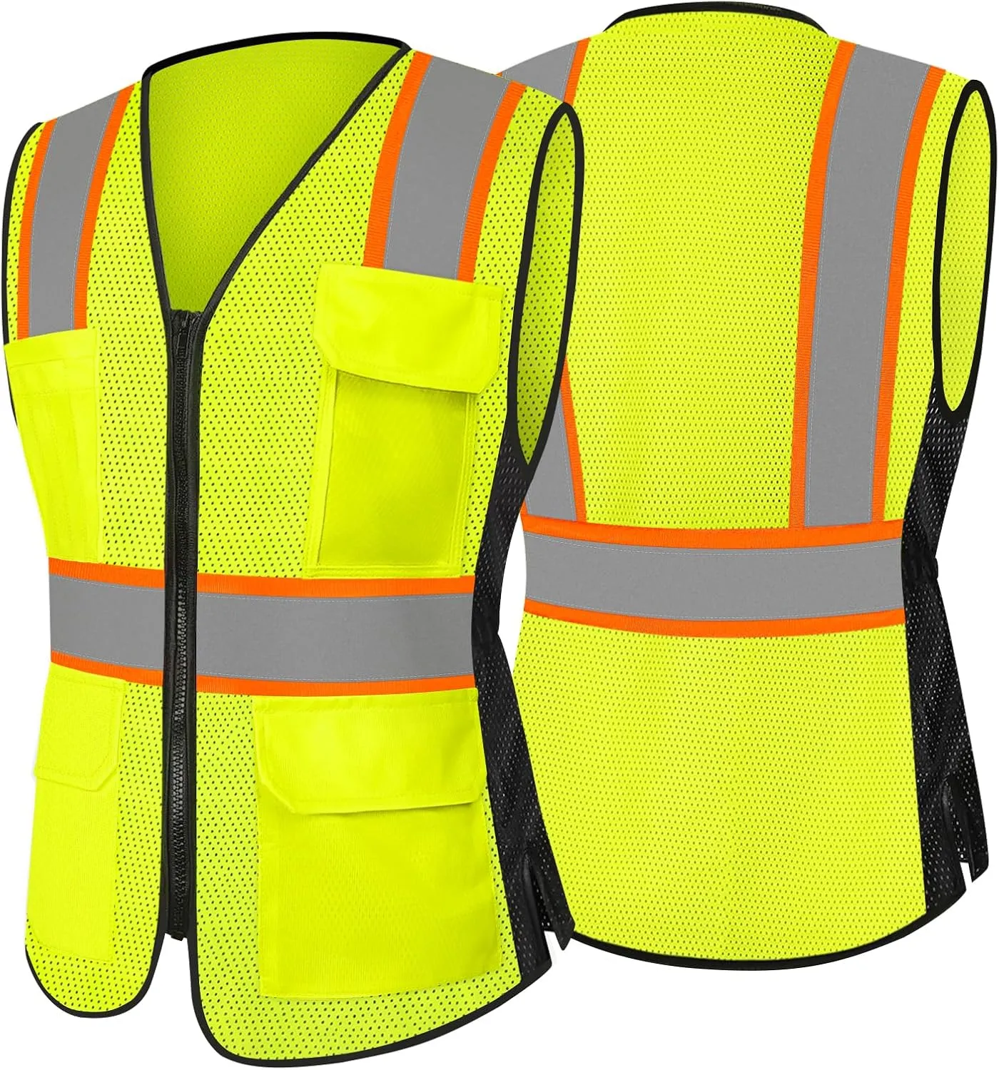 High Visibility Vest for Women Reflective Safety Vest with 9 Pockets, Hi Vis Vest for Surveyors, Construction Work, Workers, Meets ANSI, WBX-Yellow Large