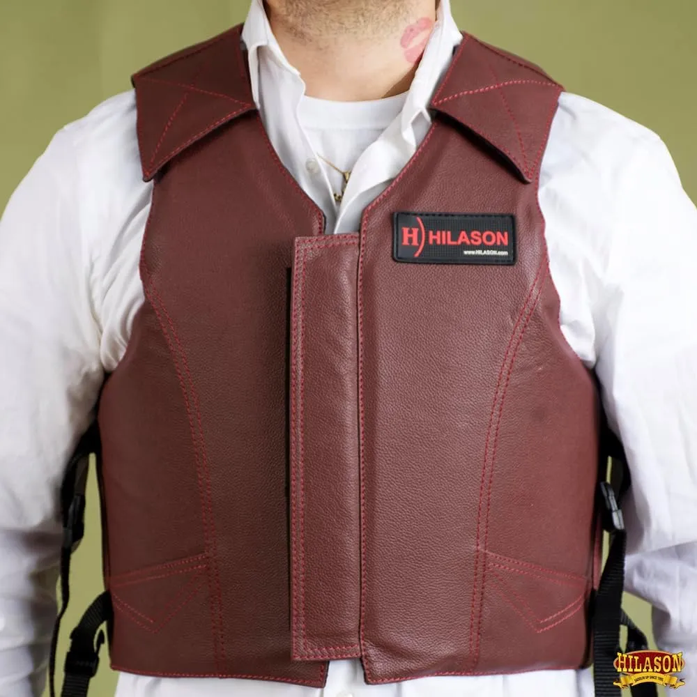 HILASON Safety Bull Riding Vest Protective Leather Maroon | Equestrian Protective Vest | Unisex Vest | Rodeo Vest Men & Women